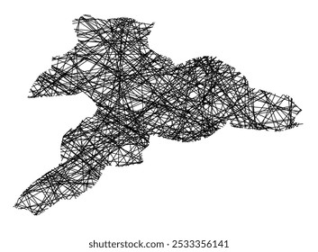 Mapa de símbolos do Kanton Jura (Suíça) mostrando o estado com linhas pretas, como paus Mikado ou uma teia de aranha