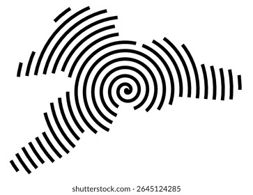 Mapa de símbolos do Kanton Jura (Suíça) mostrando o Kanton com uma linha espiral preta