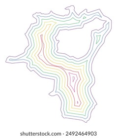 Symbolkarte des Kantons Sankt Gallen (Schweiz) mit der im Inneren gepufferten Landesgrenze in Regenbogenfarben