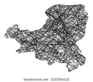 Symbol Map of the Kanton Schwyz (Switzerland) showing the state with black, crossing lines like Mikado Sticks or a spider web