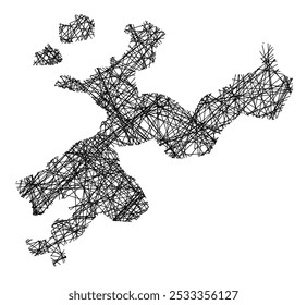 Symbol Map of the Kanton Solothurn (Switzerland) showing the state with black, crossing lines like Mikado Sticks or a spider web