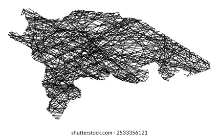 Mapa de Símbolos do Kanton Thurgau (Suíça) mostrando o estado com linhas pretas, cruzando como Mikado Sticks ou uma teia de aranha