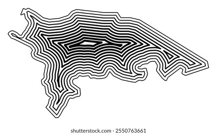 Mapa de símbolos do Kanton Thurgau (Suíça) mostrando a fronteira do estado tamponada no interior com linhas afiladas pretas