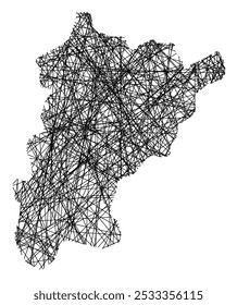 Symbol Map of the Kanton Uri (Switzerland) showing the state with black, crossing lines like Mikado Sticks or a spider web