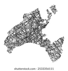 Mapa de símbolos do Kanton Vaud (Suíça) mostrando o estado com linhas pretas cruzadas, como paus Mikado ou uma teia de aranha