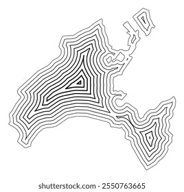 Mapa de símbolos do Kanton Vaud (Suíça) mostrando a fronteira interna do estado tamponada com linhas afiladas pretas