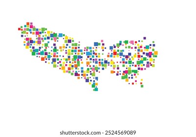 Mapa de símbolos da Metrópole de Tóquio (Japão) mostrando o território com um padrão de quadrados coloridos distribuídos aleatoriamente de diferentes tamanhos