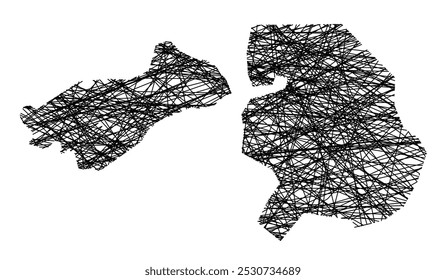 Symbol Map of the Metropolitan City Incheon (South Korea) showing the state with black, crossing lines like Mikado Sticks or a spider web