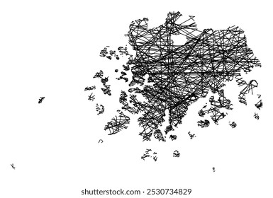 Symbol Map of the Metropolitan City South Jeolla (South Korea) showing the state with black, crossing lines like Mikado Sticks or a spider web