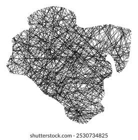 Mapa de símbolos da cidade metropolitana de Ulsan (Coreia do Sul) mostrando o estado com linhas pretas cruzadas, como bengalas Mikado ou teia de aranha