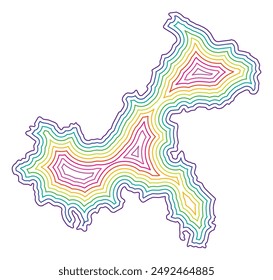Symbol Map of the Municipality Chongqing (People's Republic of China) showing the state border buffered inside in rainbow colors