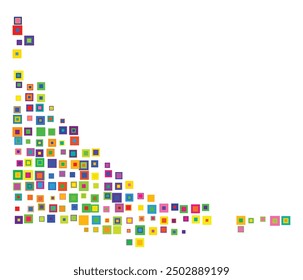 Symbol Map of the National Territory Tierra del Fuego (Argentina) showing the territory with a pattern of overlapping colorful squares like candies