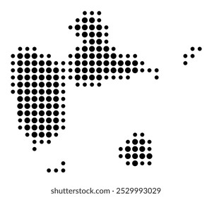 Mapa de símbolos do departamento de Guadalupe (França) mostrando o território com um padrão de círculos pretos