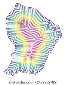 Symbol Map of the Overseas department Guyane francaise (France) showing the state border buffered inside in rainbow colors