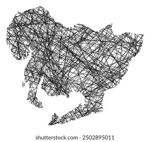 Symbol Map of the Prefecture Aichi (Japan) showing the state with black, crossing lines like Mikado Sticks or a spider web