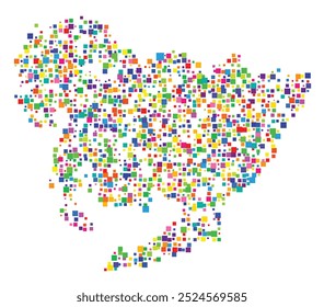 Symbol Map of the Prefecture Aichi (Japan) showing the territory with a pattern of randomly distributed colorful squares of different sizes