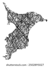 Symbol Map of the Prefecture Chiba (Japan) showing the state with black, crossing lines like Mikado Sticks or a spider web