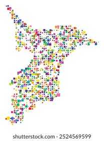 Symbol Map of the Prefecture Chiba (Japan) showing the territory with a pattern of randomly distributed colorful squares of different sizes