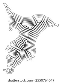 Symbol Map of the Prefecture Chiba (Japan) showing the state border buffered inside with black tapering lines