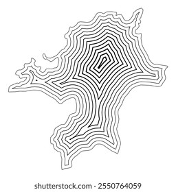 Symbol Map of the Prefecture Fukuoka (Japan) showing the state border buffered inside with black tapering lines