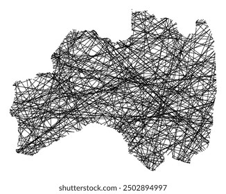 Symbol Map of the Prefecture Fukushima (Japan) showing the state with black, crossing lines like Mikado Sticks or a spider web