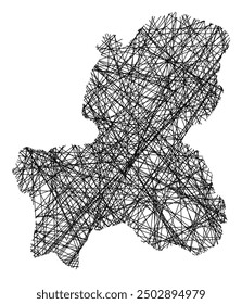 Symbol Map of the Prefecture Gifu (Japan) showing the state with black, crossing lines like Mikado Sticks or a spider web