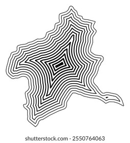 Symbol Map of the Prefecture Gunma (Japan) showing the state border buffered inside with black tapering lines