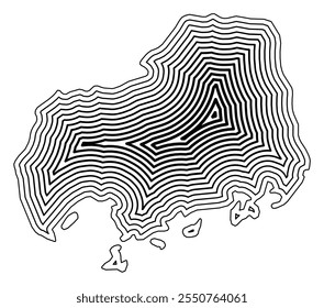 Symbol Map of the Prefecture Hiroshima (Japan) showing the state border buffered inside with black tapering lines