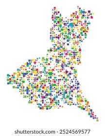 Symbol Map of the Prefecture Ibaraki (Japan) showing the territory with a pattern of randomly distributed colorful squares of different sizes