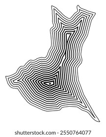 Symbol Map of the Prefecture Ibaraki (Japan) showing the state border buffered inside with black tapering lines