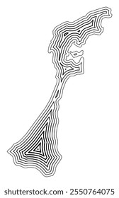 Symbol Map of the Prefecture Ishikawa (Japan) showing the state border buffered inside with black tapering lines