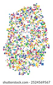 Symbol Map of the Prefecture Iwate (Japan) showing the territory with a pattern of randomly distributed colorful squares of different sizes