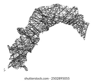 Symbol Map of the Prefecture Kochi (Japan) showing the state with black, crossing lines like Mikado Sticks or a spider web