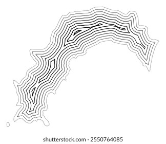 Symbol Map of the Prefecture Kochi (Japan) showing the state border buffered inside with black tapering lines