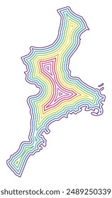 Symbol Map of the Prefecture Mie (Japan) showing the state border buffered inside in rainbow colors
