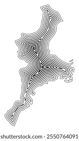 Symbol Map of the Prefecture Mie (Japan) showing the state border buffered inside with black tapering lines