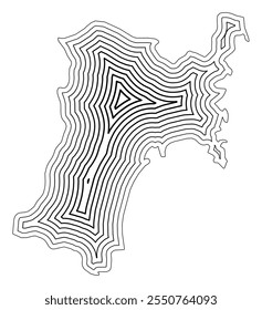 Symbol Map of the Prefecture Miyagi (Japan) showing the state border buffered inside with black tapering lines