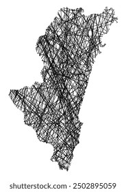 Symbol Map of the Prefecture Miyazaki (Japan) showing the state with black, crossing lines like Mikado Sticks or a spider web