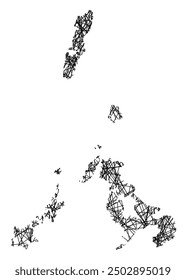 Symbol Map of the Prefecture Nagasaki (Japan) showing the state with black, crossing lines like Mikado Sticks or a spider web