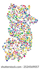 Symbol Map of the Prefecture Nara (Japan) showing the territory with a pattern of randomly distributed colorful squares of different sizes
