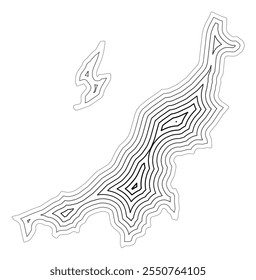 Symbol Map of the Prefecture Niigata (Japan) showing the state border buffered inside with black tapering lines