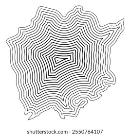 Symbol Map of the Prefecture Okayama (Japan) showing the state border buffered inside with black tapering lines