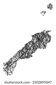 Symbol Map of the Prefecture Shimane (Japan) showing the state with black, crossing lines like Mikado Sticks or a spider web