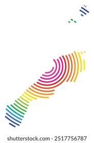 Mapa simbólico de la prefectura de Shimane (Japón) que muestra el territorio con círculos concéntricos en colores del arco iris