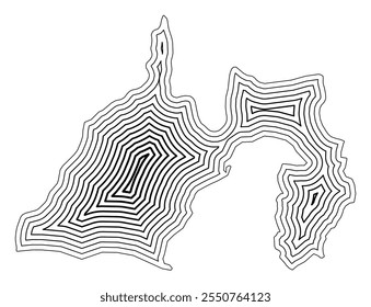 Symbol Map of the Prefecture Shizuoka (Japan) showing the state border buffered inside with black tapering lines