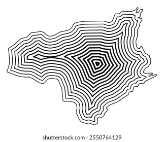 Symbol Map of the Prefecture Tokushima (Japan) showing the state border buffered inside with black tapering lines