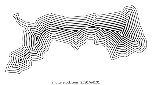 Symbol Map of the Prefecture Tottori (Japan) showing the state border buffered inside with black tapering lines