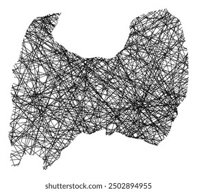 Symbol Map of the Prefecture Toyama (Japan) showing the state with black, crossing lines like Mikado Sticks or a spider web