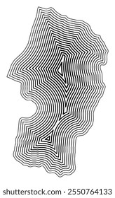 Symbol Map of the Prefecture Yamagata (Japan) showing the state border buffered inside with black tapering lines