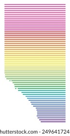 Symbolkarte der Provinz Alberta (Kanada), die das Territorium mit horizontalen parallelen Linien in Regenbogenfarben zeigt